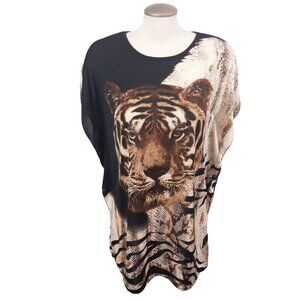 Womens Graphic Tunic Top Size Med Tiger Face All Over Photo Print Beach Cover Up